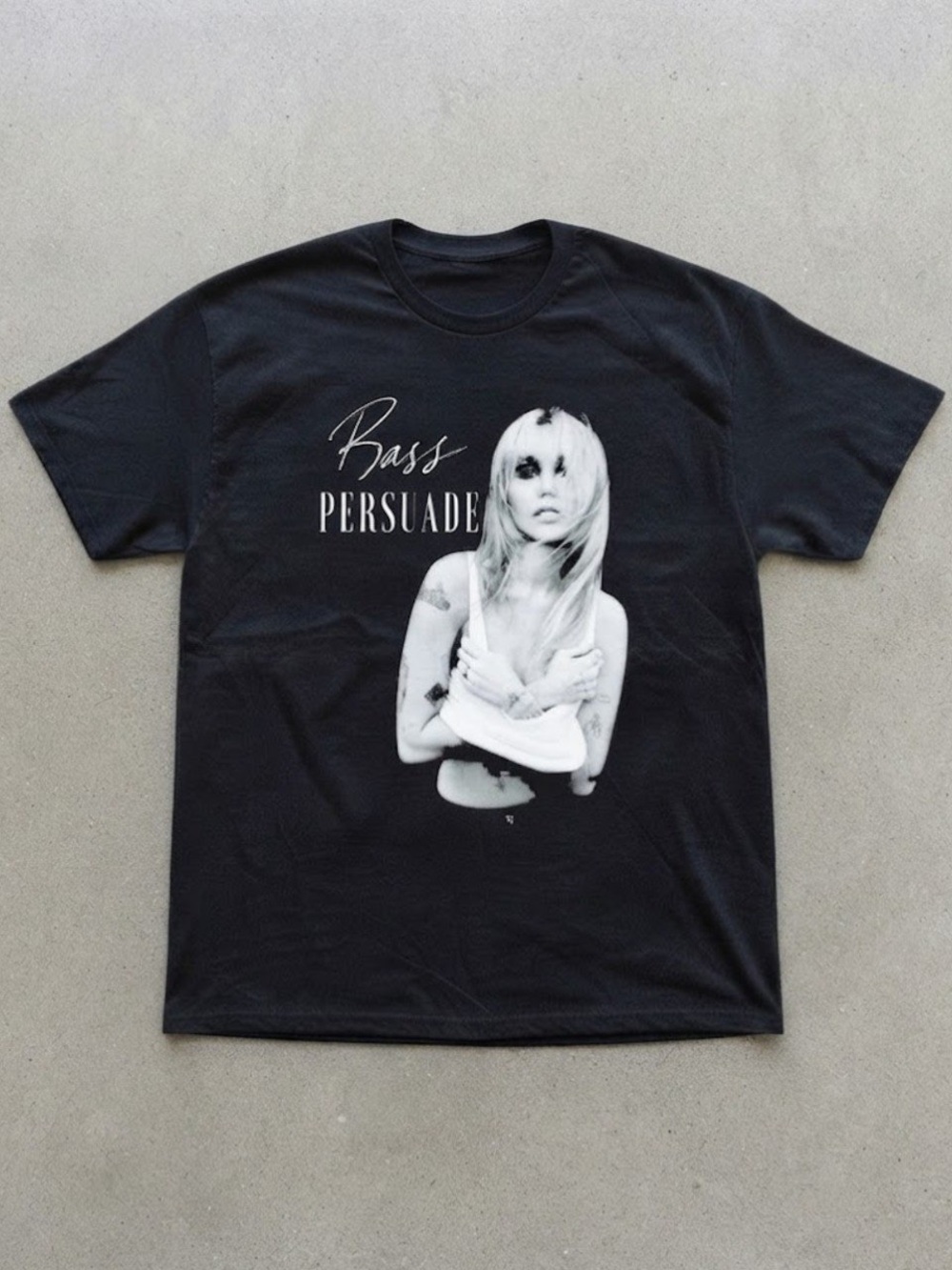 Miley Cyrus Bass Persuade Music Graphic Black Cotton Gildan T-Shirt